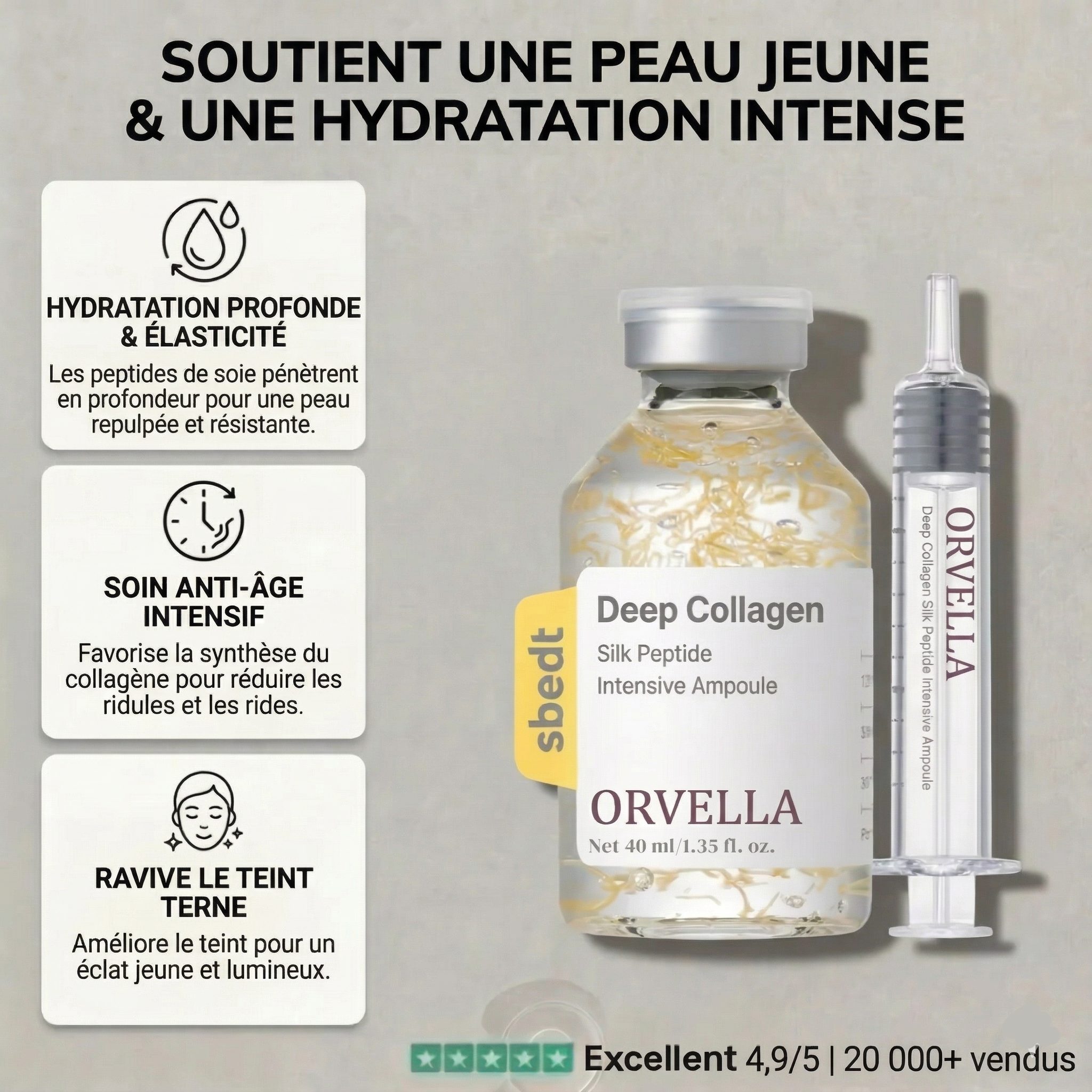 Ampoule anti-rides et fermeté aux peptides de soie coréens